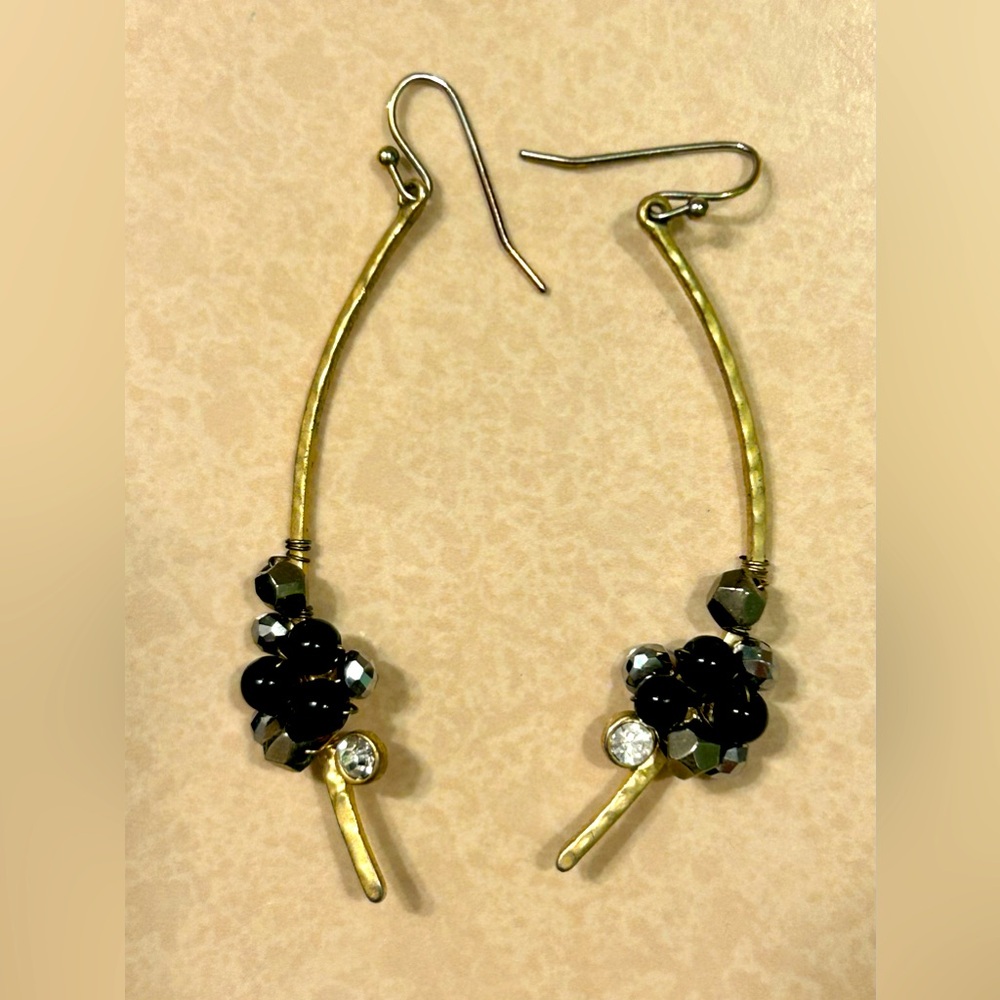 Dangle Gold Silver Black Beaded Boho Glam Earrings
